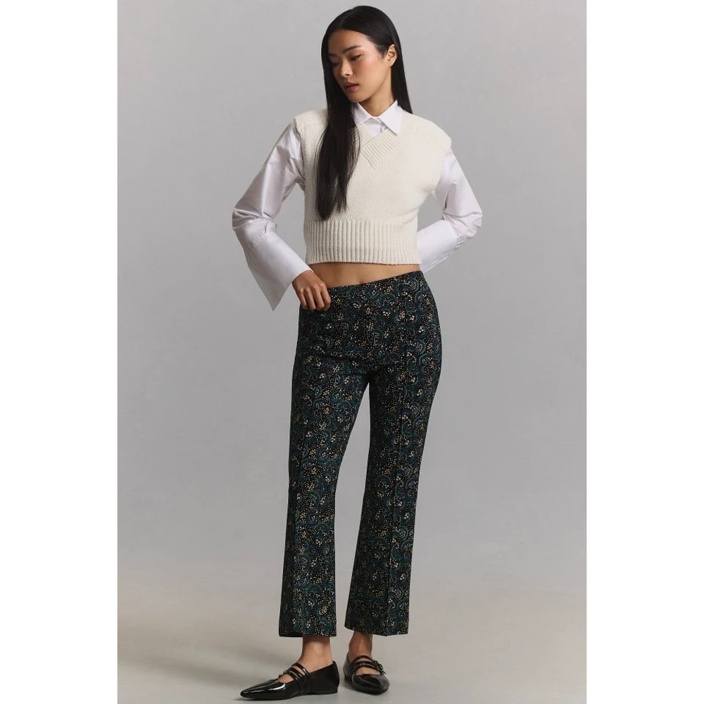 Maeve Anthropologie Margot Kick Flare Cropped Pants Swirl Print XXS High-Rise